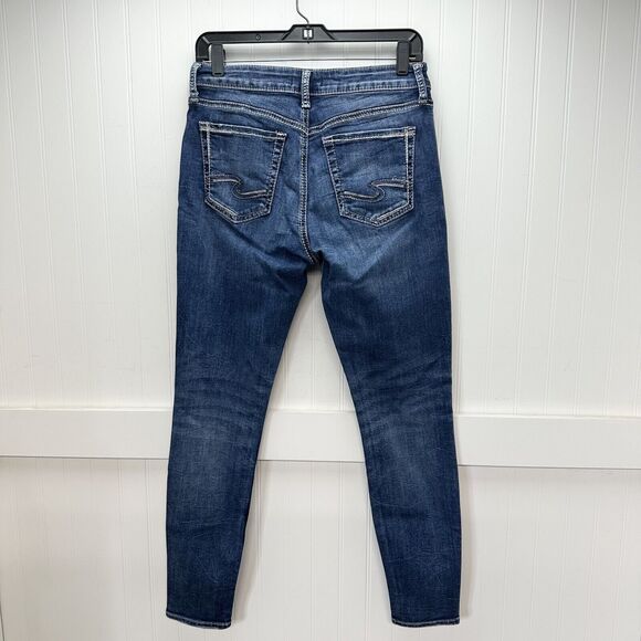 Silver Jeans Women 28 Avery Skinny Curvy Stretch Denim Blue Medium Wash Distress - Picture 2 of 13